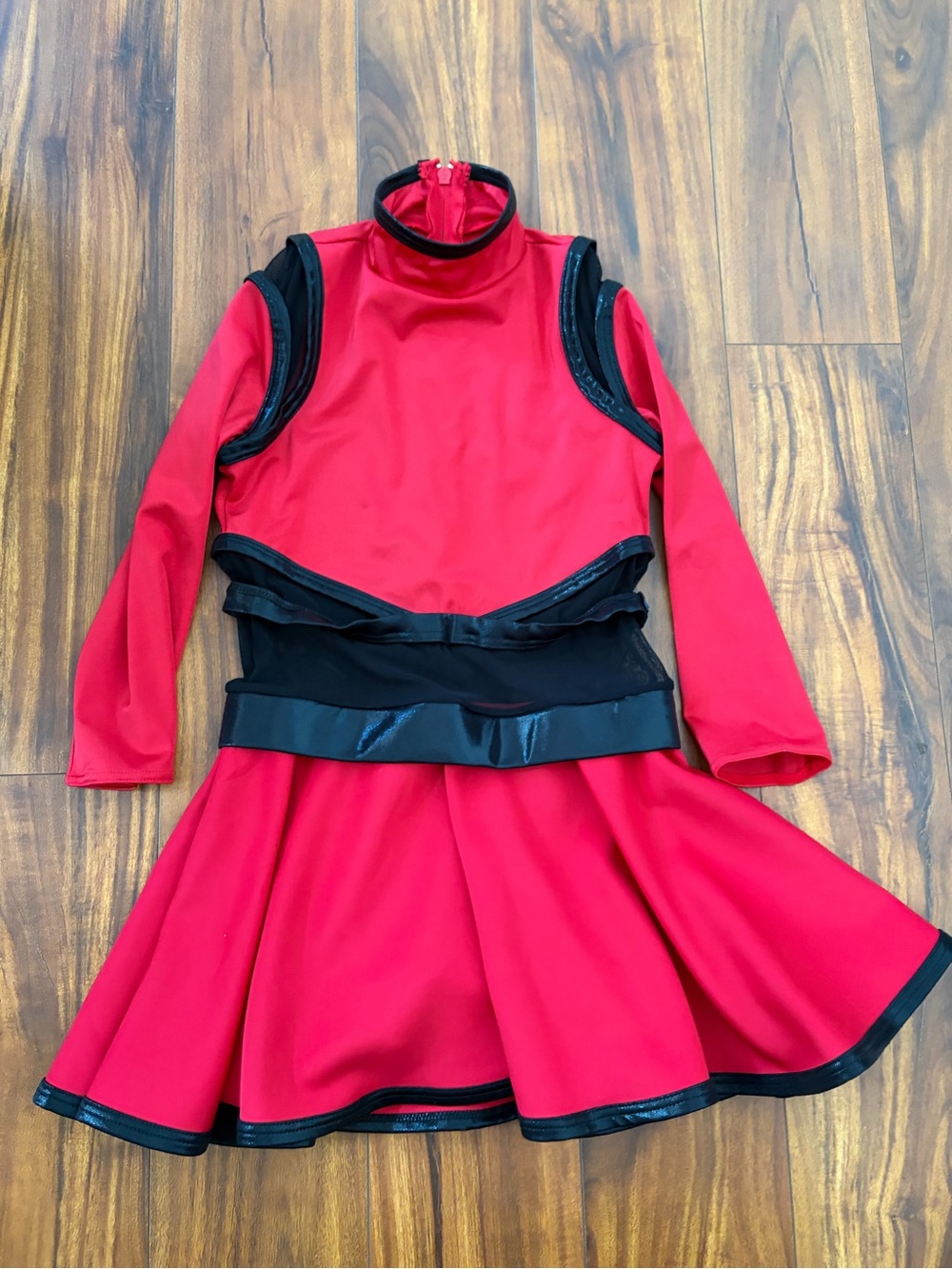 Weissman Red/Black Dance Dress Mesh Sides/Shoulders Youth Large Nearly New